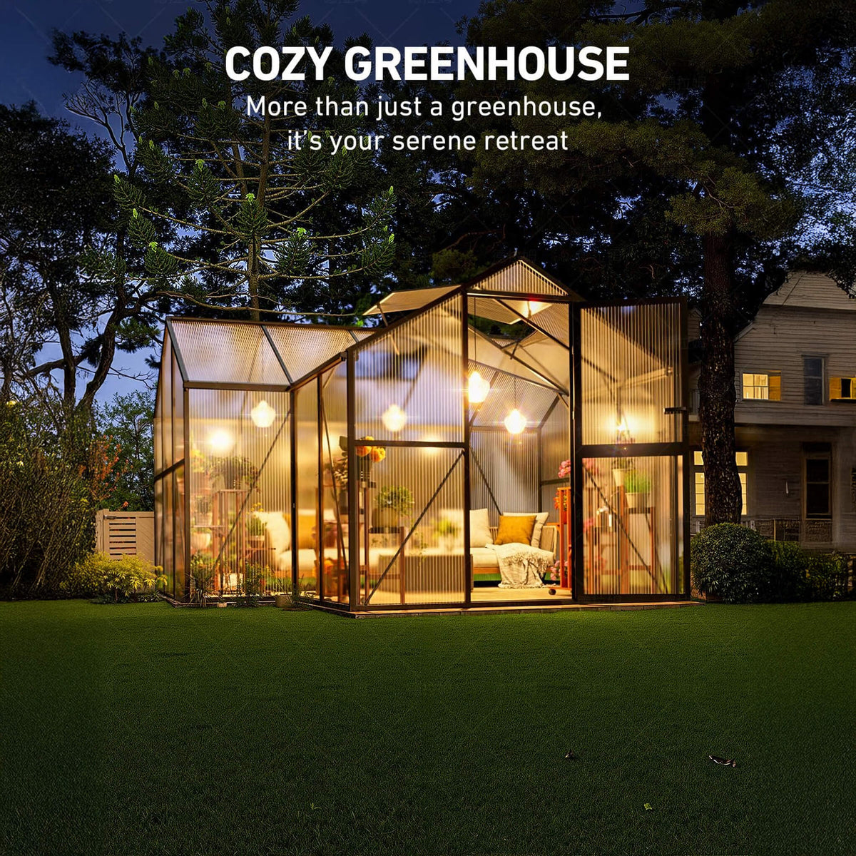 12x12 Ft. Premium T-Shape Polycarbonate Greenhouse with UV Protection and Aluminum Frame - Greenhouses | Patioza