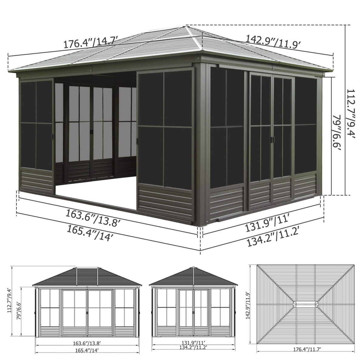 Alora Serenity 12x14 Ft. Premium All-Weather Outdoor Aluminum Sunroom with Galvanized Steel Hardtop Sloping Roof - Sunrooms | Patioza