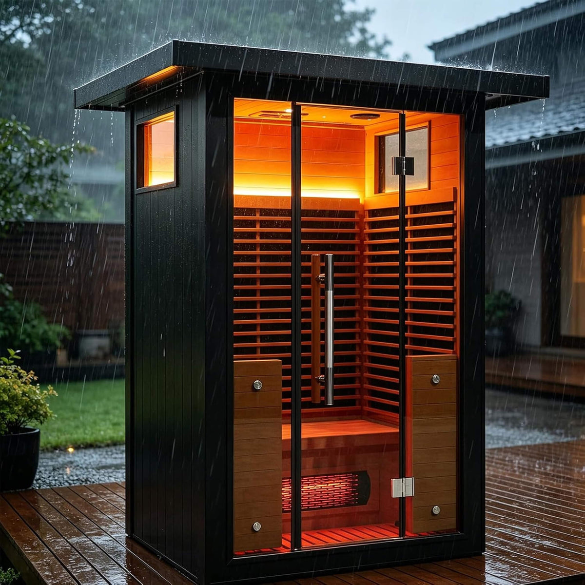 Thermora Lugano 2-Person Outdoor Full-Spectrum Infrared Sauna With Aluminum Alloy Exterior & WiFi (SAK14973) - Saunas | Patioza