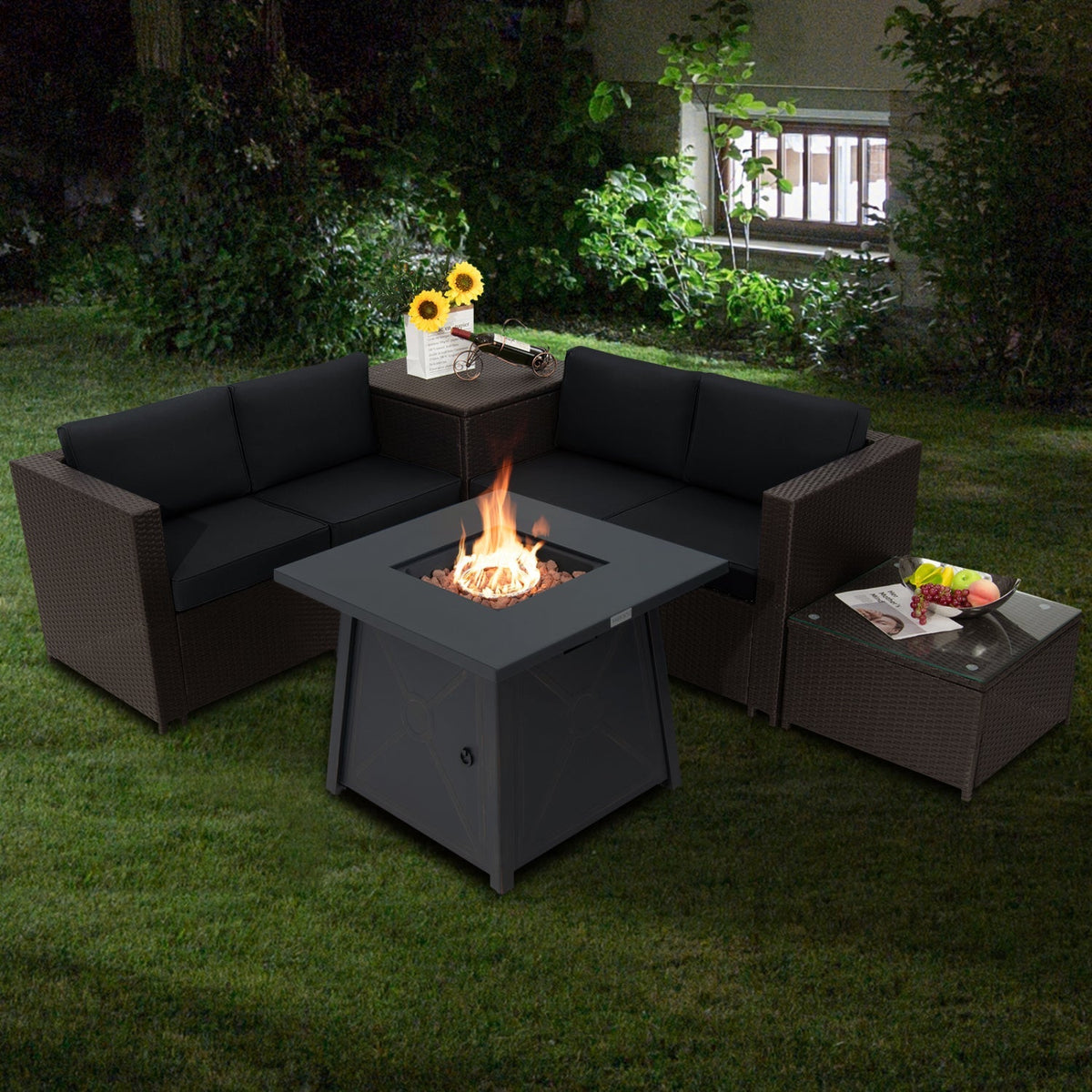 5 Piece Patio Furniture Set with 50000 BTU Propane Fire Pit Table - | Patioza
