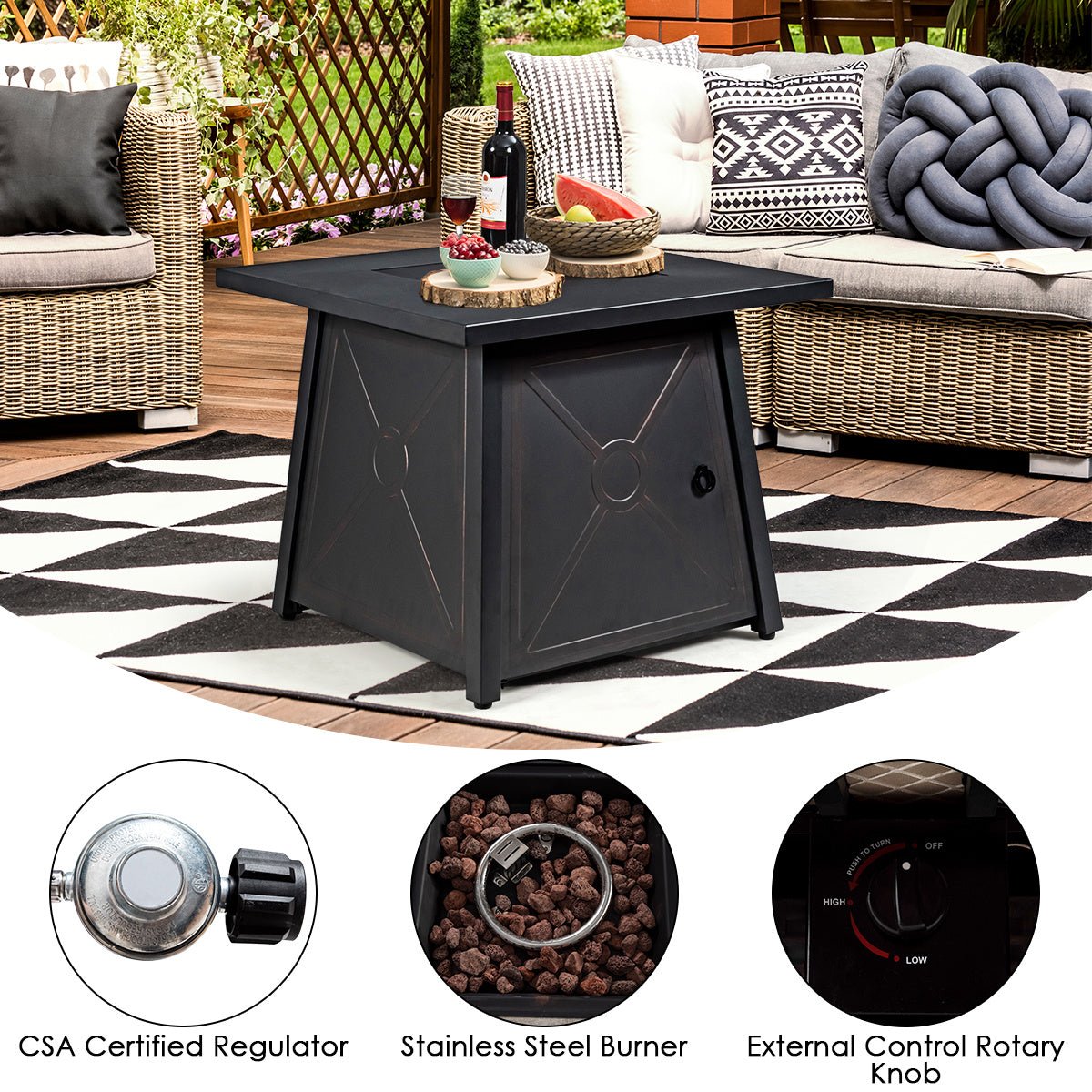 5 Piece Patio Furniture Set with 50000 BTU Propane Fire Pit Table - | Patioza