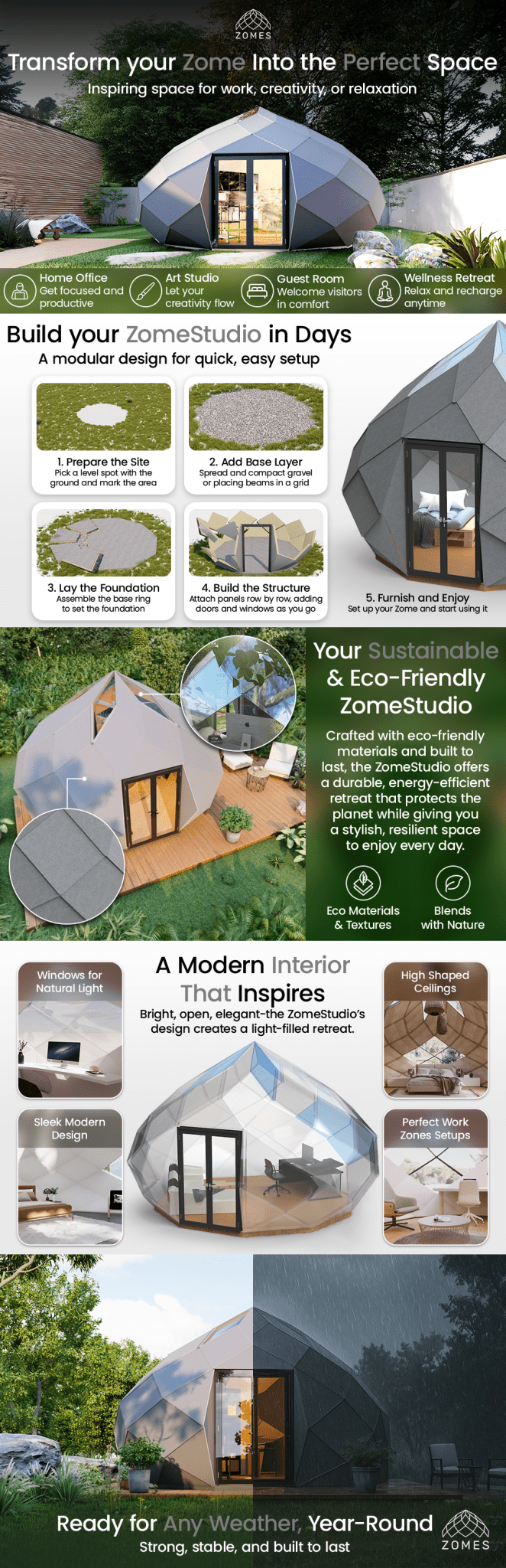 Patio Elegance Zomes Pod – 120 sq ft Eco - Friendly Outdoor Office Pod - Outdoor Structures | Patioza