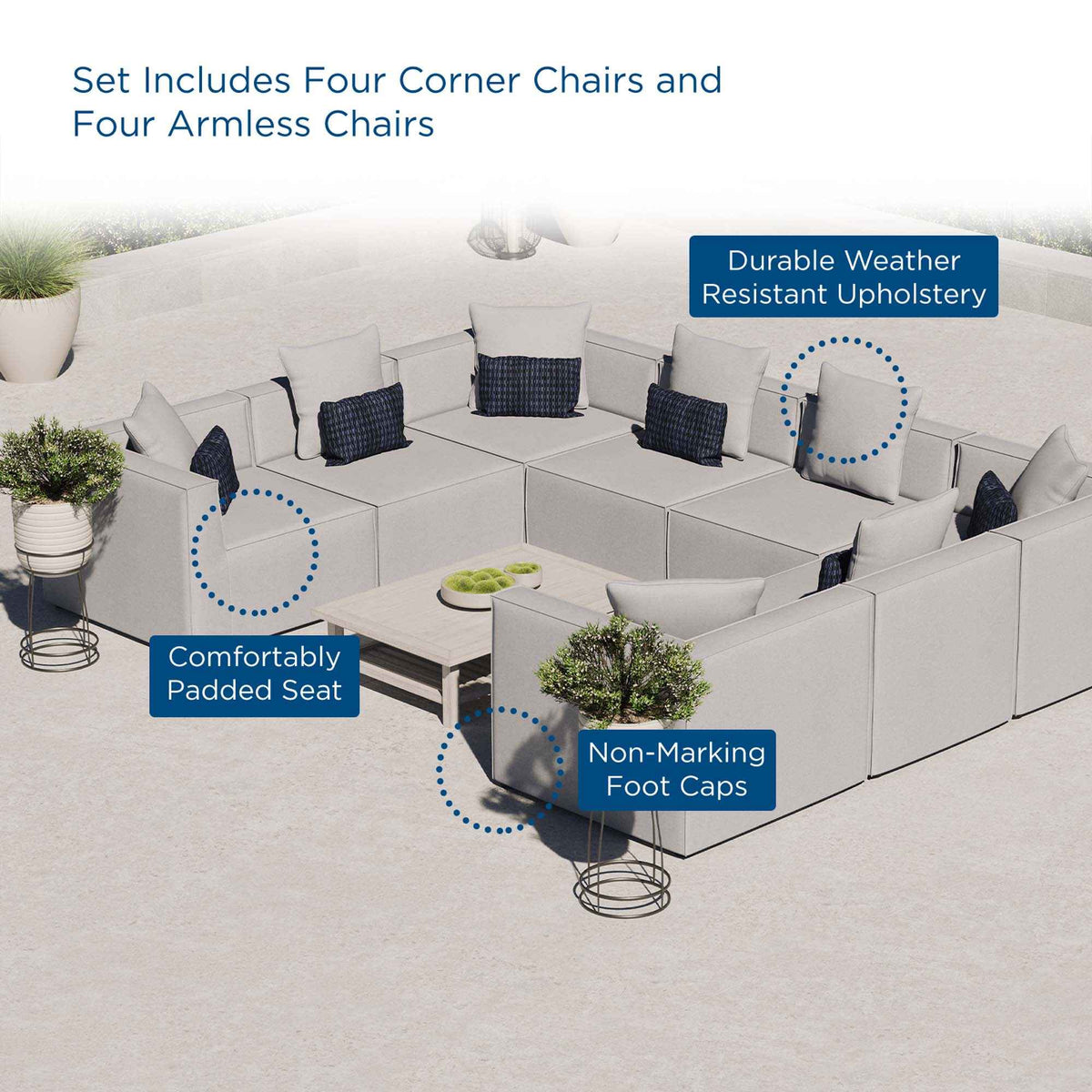 Patio Elegance Sectional Sofa - Saybrook 8 - Piece Outdoor Upholstered Sofa by Modway - Patio Furniture | Patioza