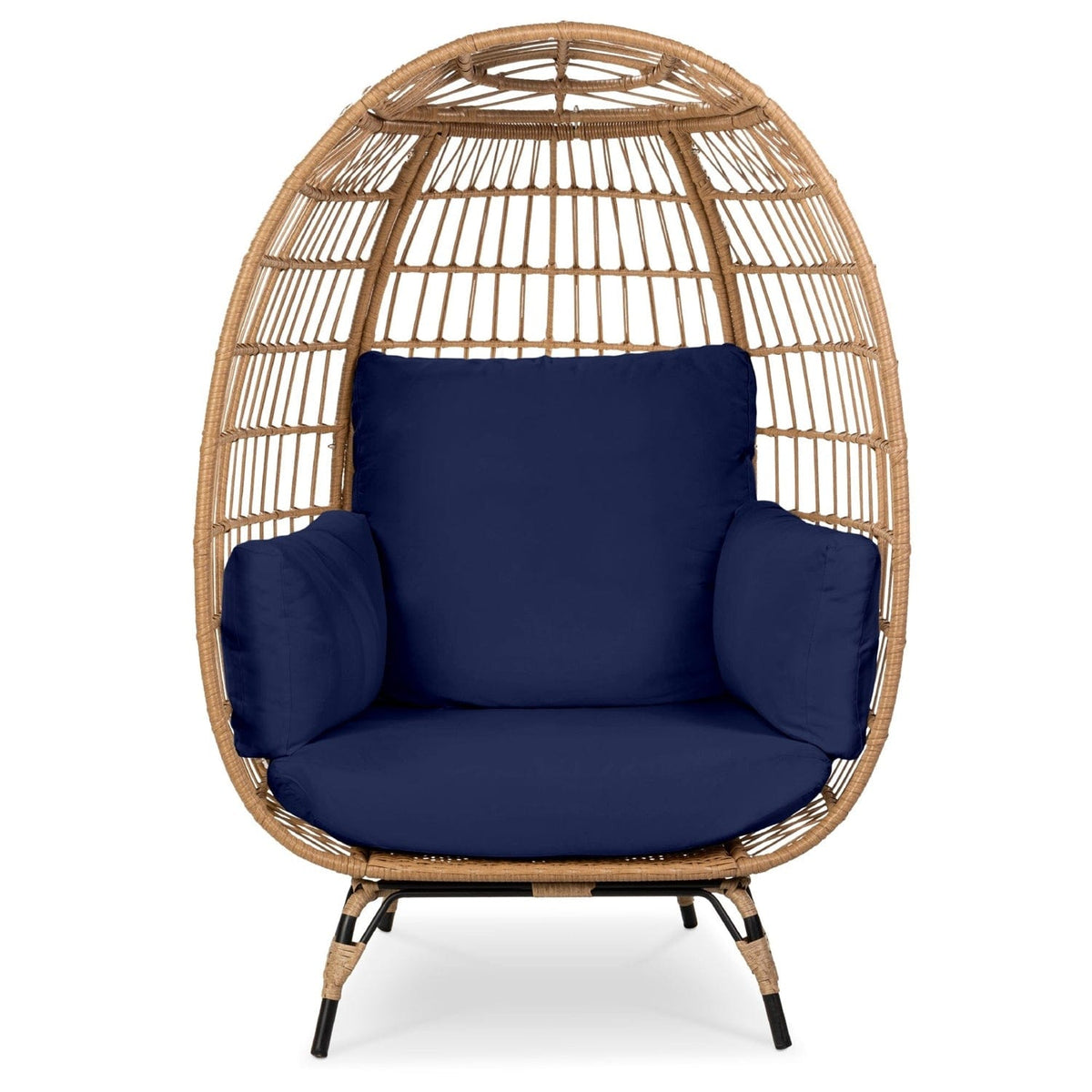 Oversized Patio Lounger Indoor/Outdoor Wicker Rattan Egg Chair Dark Blue - Patio Furniture | Patioza