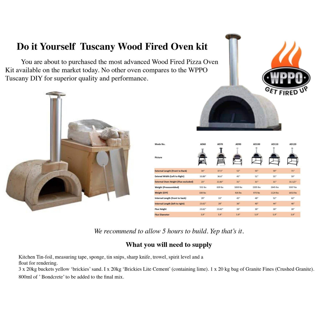 Do It Yourself (DIY) AD70 (38D x 37W x 23H) - Pizza Ovens | Patioza
