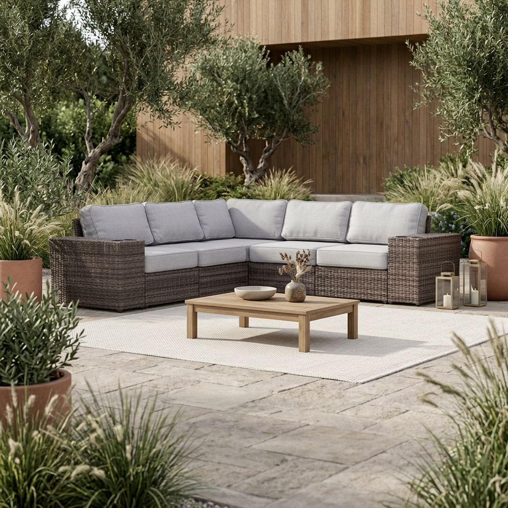 Decorated Patioza outdoor lifestyle scene with the sectional as the focal point