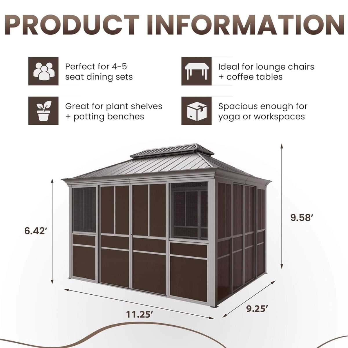 Alora Terrace Fully - Enclosed Outdoor Black Sunroom With Lockable Sliding Doors And Galvanized Double Steel Roof (SAK81634) - Sunrooms | Patioza