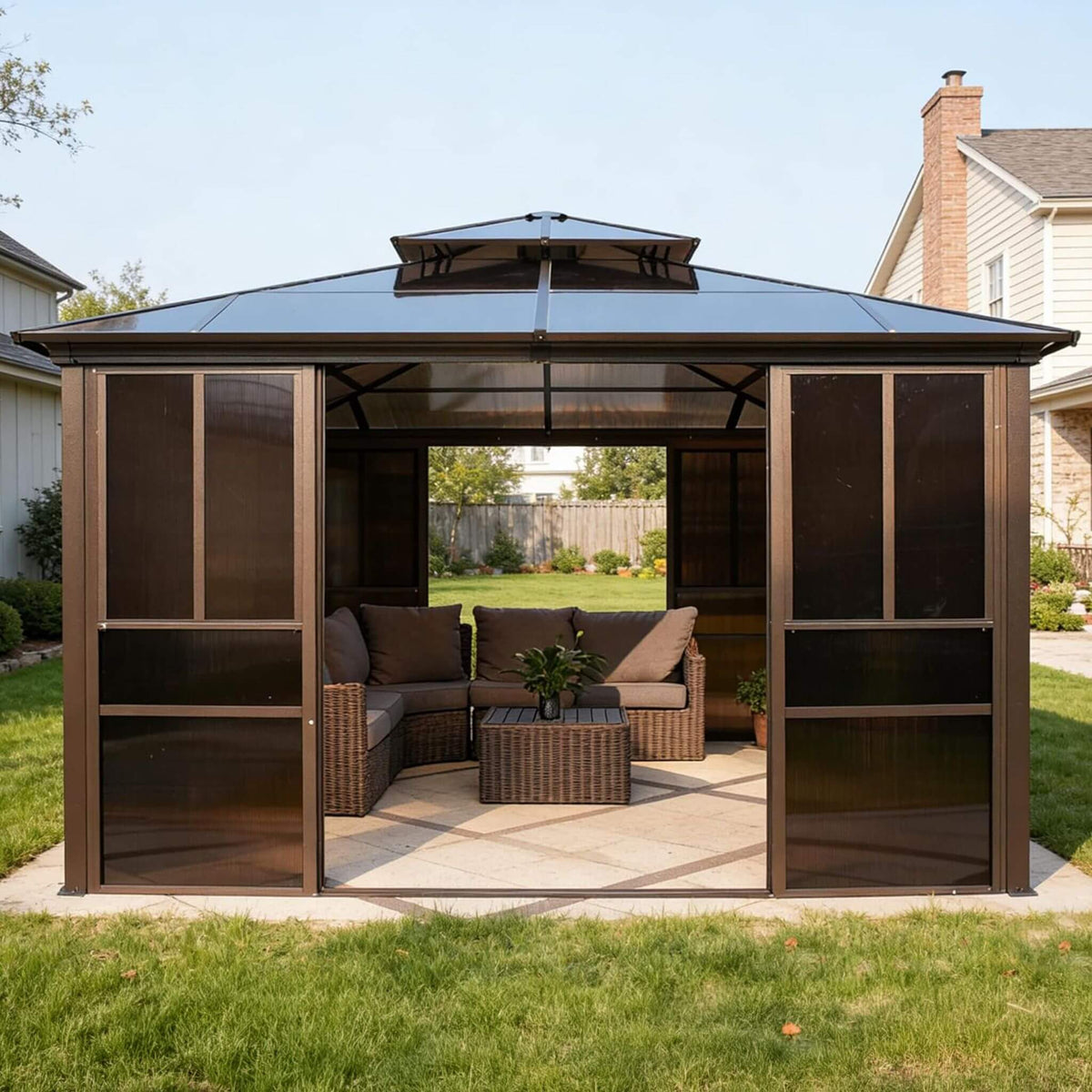 Alora Edge Heavy-Duty Aluminum Frame Outdoor Backyard Solarium with Polycarbonate Roof and Adjustable Panels - Sunrooms | Patioza