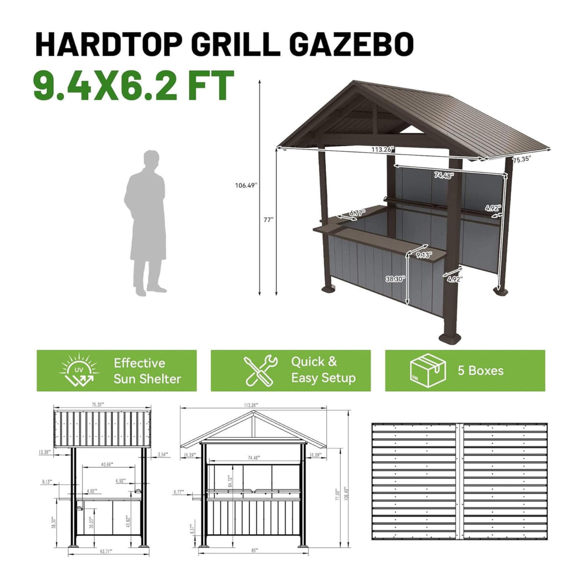 Alora 6x9 Ft. Heavy-Duty Gable Roof Hardtop Grill Gazebo - Canopies & Gazebos | Patioza