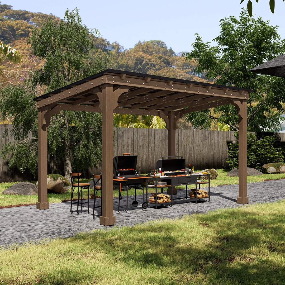 Alora Heavy-Duty Premium Wooden Grill Gazebo with Sloped Metal Roof - Canopies & Gazebos | Patioza
