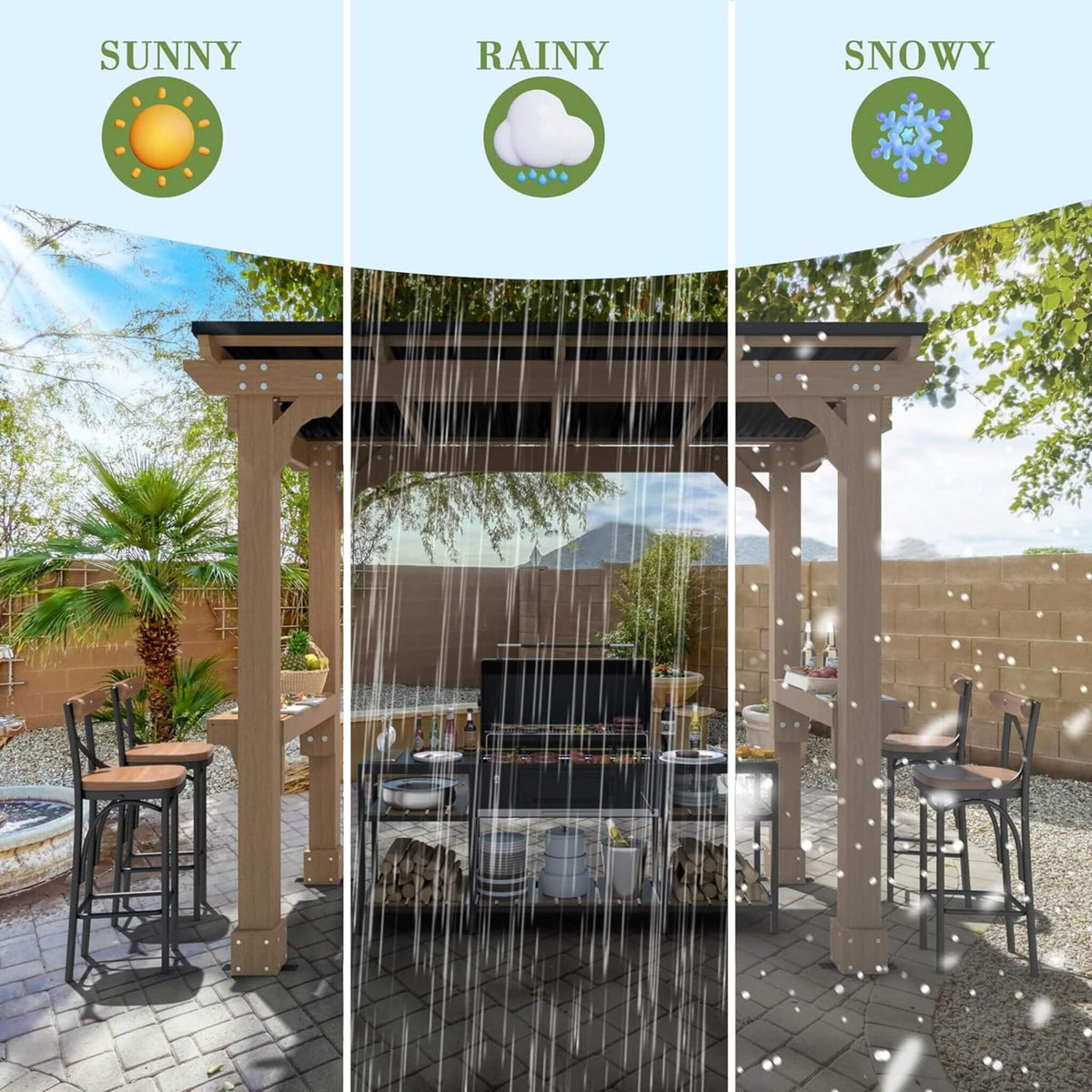 Alora Heavy-Duty Premium Wooden Grill Gazebo with Sloped Metal Roof - Canopies & Gazebos | Patioza