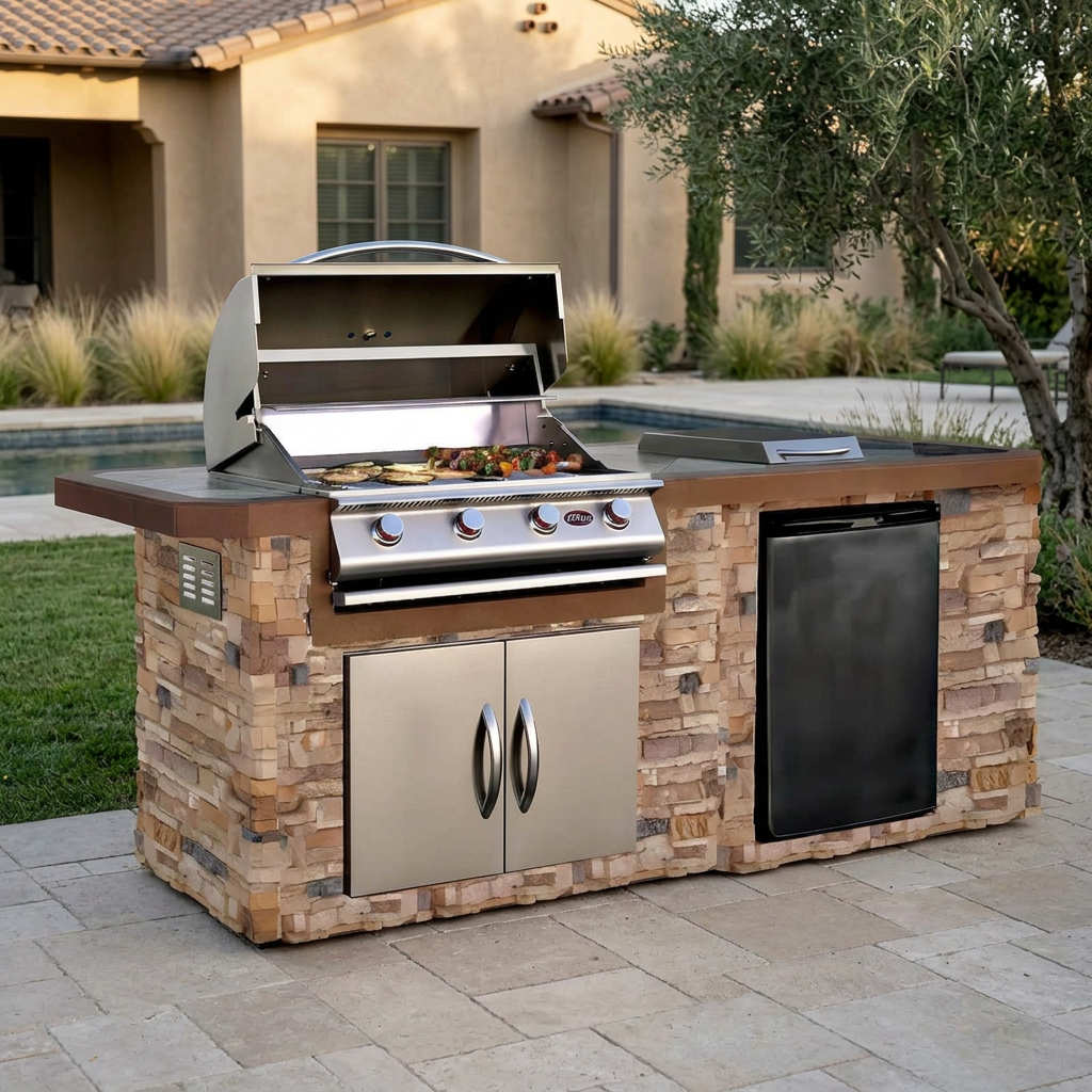 Patioza Baja Q BBQ island in a thoughtfully designed poolside terrace