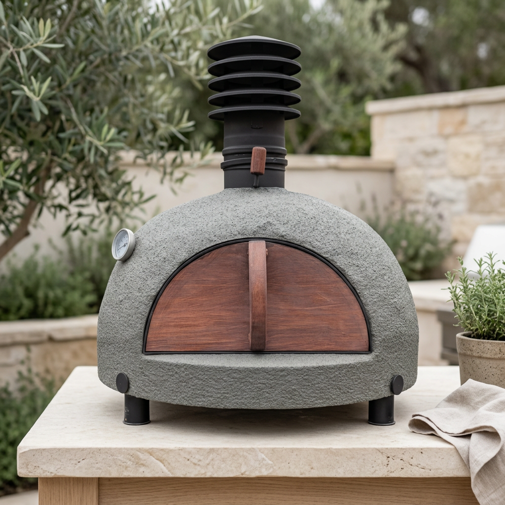 Piko pizza oven in a naturally styled outdoor kitchen