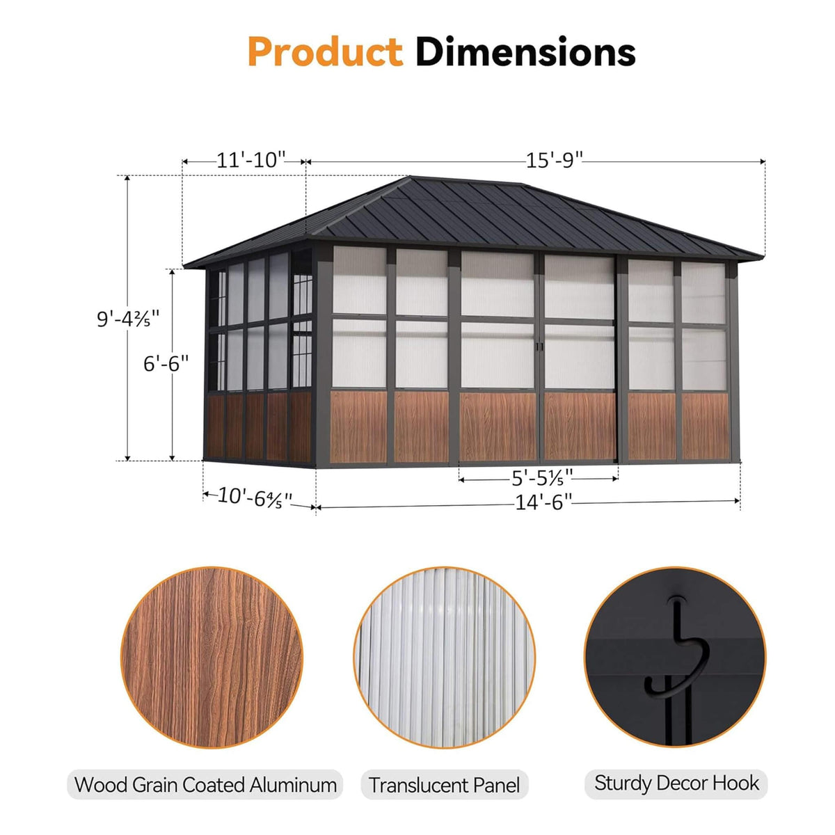 Alora Premium Hardtop Aluminum Sunroom Solarium With TV Mount And Sliding Doors (SAK60439) - Gazebos | Patioza
