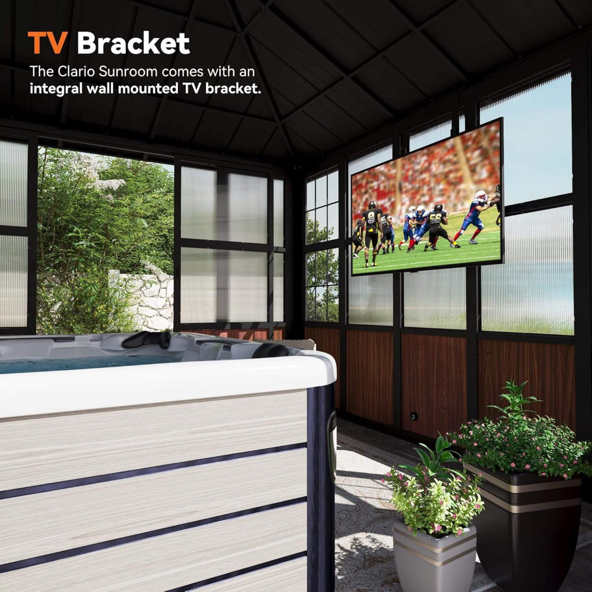 Alora Premium Hardtop Aluminum Sunroom Solarium With TV Mount And Sliding Doors (SAK60439) - Gazebos | Patioza
