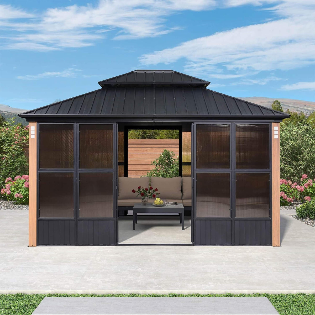 Alora Prestige Premium Hardtop Double Top Outdoor Patio Solarium Sunroom (SAK43078) - Sunrooms | Patioza