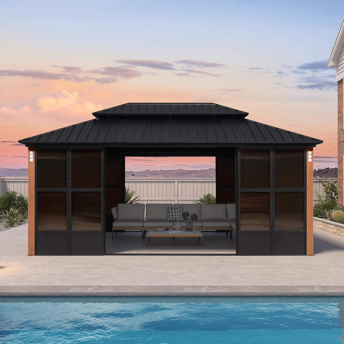 Alora Prestige Premium Hardtop Double Top Outdoor Patio Solarium Sunroom (SAK43078) - Sunrooms | Patioza