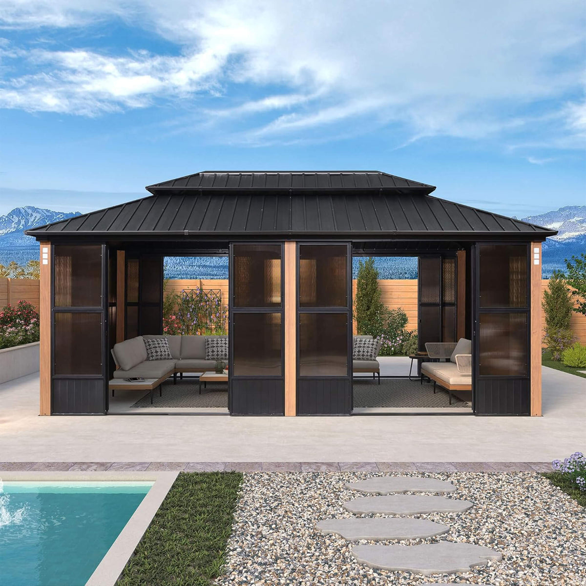 Alora Prestige Premium Hardtop Double Top Outdoor Patio Solarium Sunroom (SAK43078) - Sunrooms | Patioza