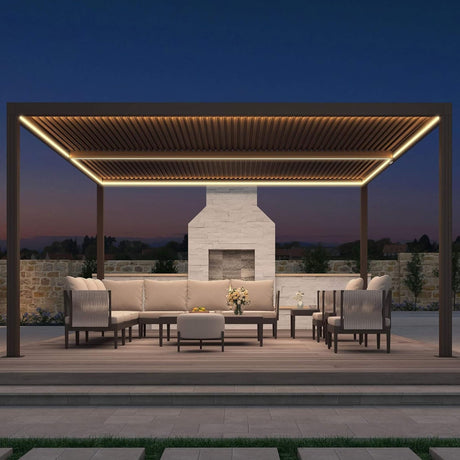 Alora White Louvered Aluminum Pergola With Adjustable Roof And Pull-Down Screens (SAK46817)
