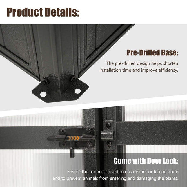 [06X08FT] Heavy-Duty Outdoor Polycarbonate Greenhouse With Fully Automatic Temperature Control Vent (SAK51892) - Greenhouses | Patioza