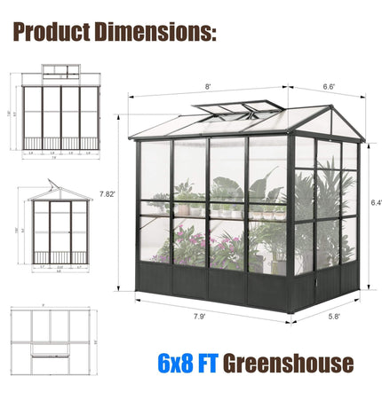 [06X08FT] Heavy-Duty Outdoor Polycarbonate Greenhouse With Fully Automatic Temperature Control Vent (SAK51892) - Greenhouses | Patioza