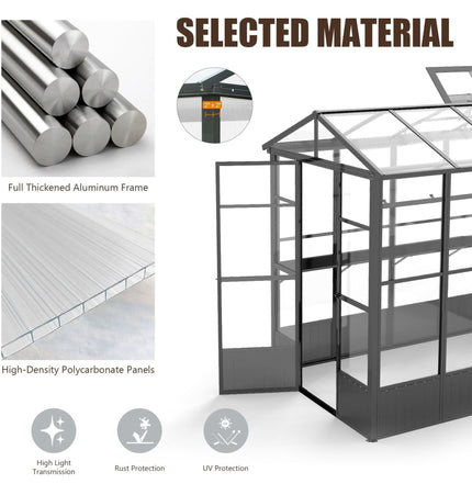 [06X08FT] Heavy-Duty Outdoor Polycarbonate Greenhouse With Fully Automatic Temperature Control Vent (SAK51892) - Greenhouses | Patioza