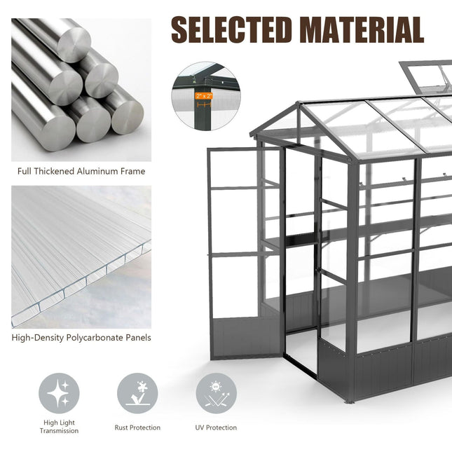 [06X08FT] Heavy-Duty Outdoor Polycarbonate Greenhouse With Fully Automatic Temperature Control Vent (SAK51892) - Greenhouses | Patioza