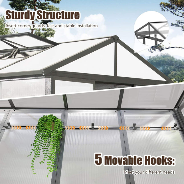[06X08FT] Heavy-Duty Outdoor Polycarbonate Greenhouse With Fully Automatic Temperature Control Vent (SAK51892) - Greenhouses | Patioza