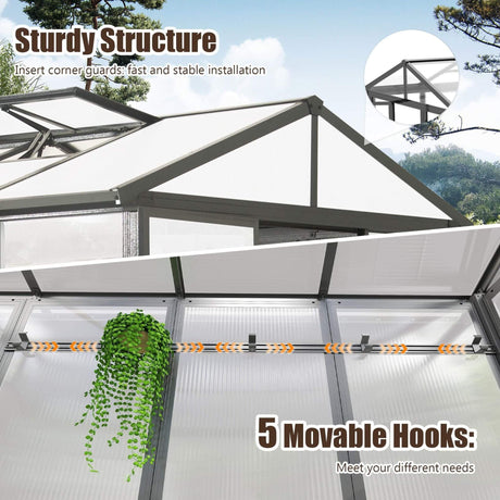 [06X08FT] Heavy-Duty Outdoor Polycarbonate Greenhouse With Fully Automatic Temperature Control Vent (SAK51892) - Greenhouses | Patioza