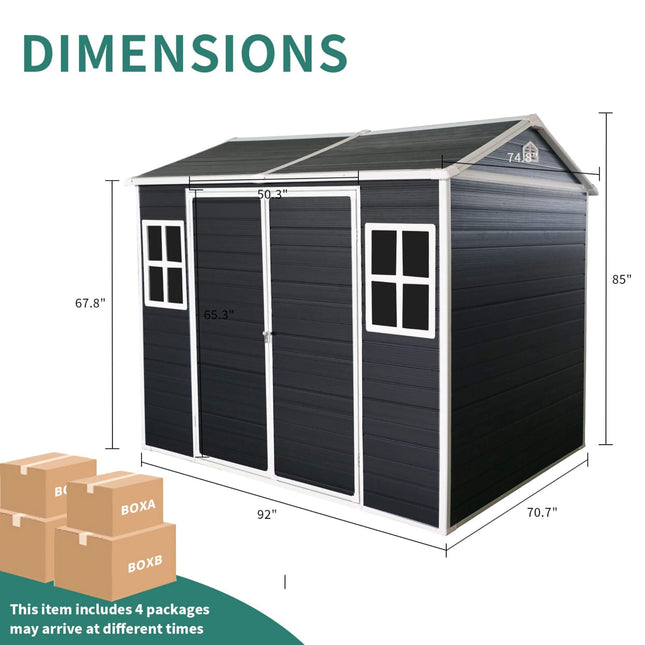 [06X08FT] Alora Outdoor Resin Patio Garden Shed With Floor, 2 Windows, And Lockable Doors (SAK54953) - Storage Sheds | Patioza