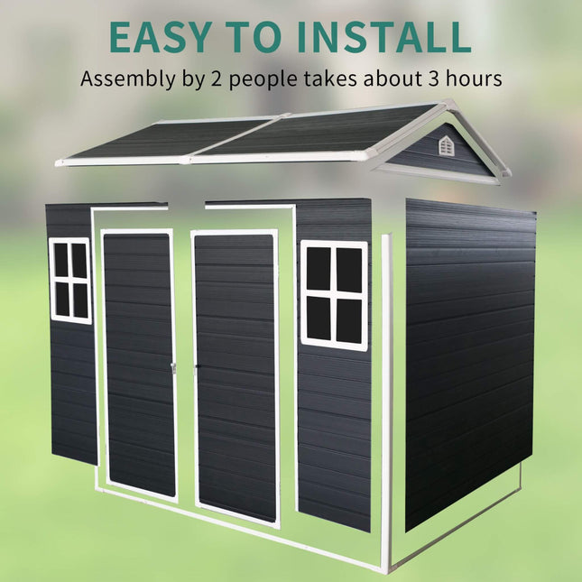 [06X08FT] Alora Outdoor Resin Patio Garden Shed With Floor, 2 Windows, And Lockable Doors (SAK54953) - Storage Sheds | Patioza