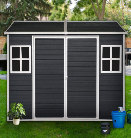 [06X08FT] Alora Outdoor Resin Patio Garden Shed With Floor, 2 Windows, And Lockable Doors (SAK54953) - Storage Sheds | Patioza