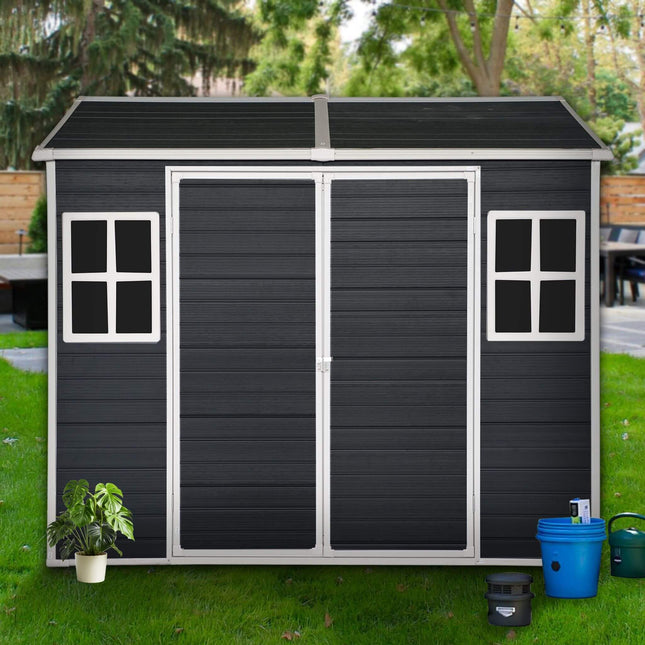 [06X08FT] Alora Outdoor Resin Patio Garden Shed With Floor, 2 Windows, And Lockable Doors (SAK54953) - Storage Sheds | Patioza