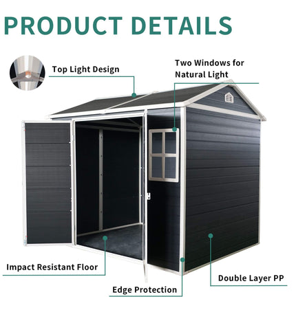 [06X08FT] Alora Outdoor Resin Patio Garden Shed With Floor, 2 Windows, And Lockable Doors (SAK54953) - Storage Sheds | Patioza