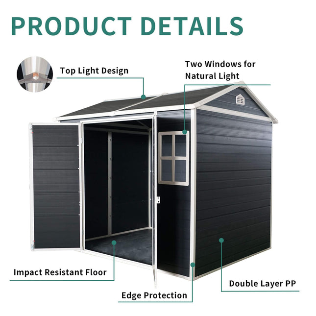 [06X08FT] Alora Outdoor Resin Patio Garden Shed With Floor, 2 Windows, And Lockable Doors (SAK54953) - Storage Sheds | Patioza