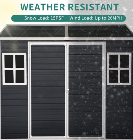 [06X08FT] Alora Outdoor Resin Patio Garden Shed With Floor, 2 Windows, And Lockable Doors (SAK54953) - Storage Sheds | Patioza