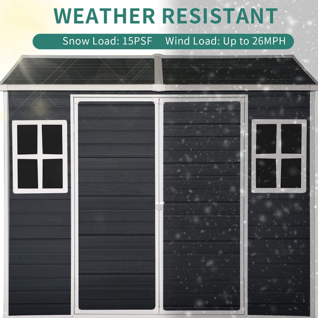[06X08FT] Alora Outdoor Resin Patio Garden Shed With Floor, 2 Windows, And Lockable Doors (SAK54953) - Storage Sheds | Patioza