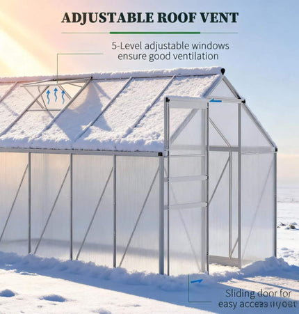 [06X12FT] Heavy-Duty Aluminum Walk-In Greenhouse With Rooftop Vent And Sliding Door (SAK69048) - Greenhouses | Patioza