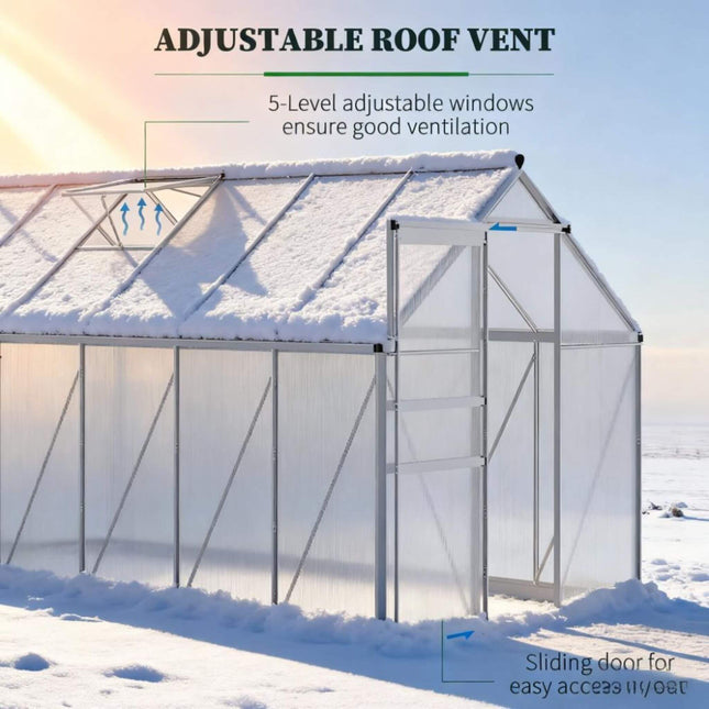 [06X12FT] Heavy-Duty Aluminum Walk-In Greenhouse With Rooftop Vent And Sliding Door (SAK69048) - Greenhouses | Patioza