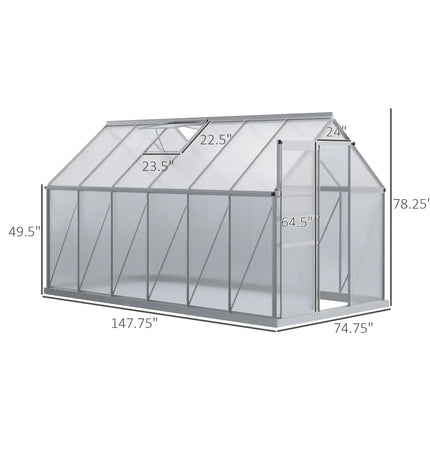 [06X12FT] Heavy-Duty Aluminum Walk-In Greenhouse With Rooftop Vent And Sliding Door (SAK69048) - Greenhouses | Patioza