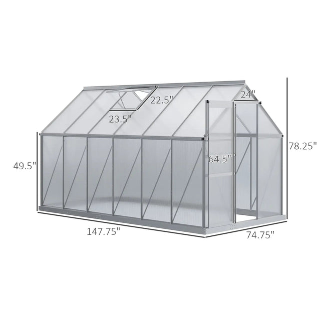 [06X12FT] Heavy-Duty Aluminum Walk-In Greenhouse With Rooftop Vent And Sliding Door (SAK69048) - Greenhouses | Patioza