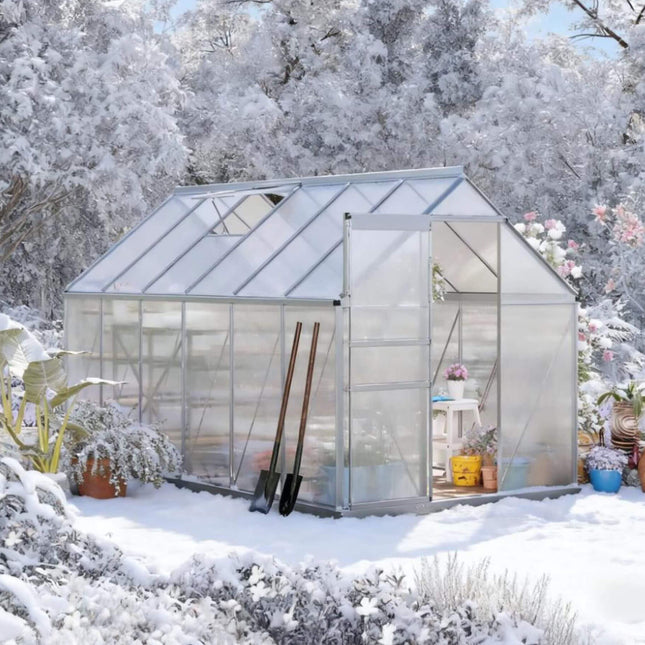 [06X12FT] Heavy-Duty Aluminum Walk-In Greenhouse With Rooftop Vent And Sliding Door (SAK69048) - Greenhouses | Patioza