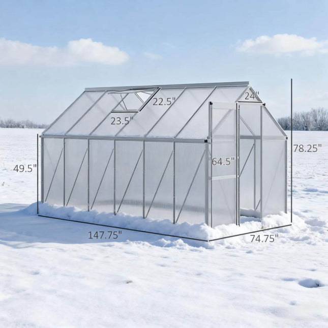 [06X12FT] Heavy-Duty Aluminum Walk-In Greenhouse With Rooftop Vent And Sliding Door (SAK69048) - Greenhouses | Patioza