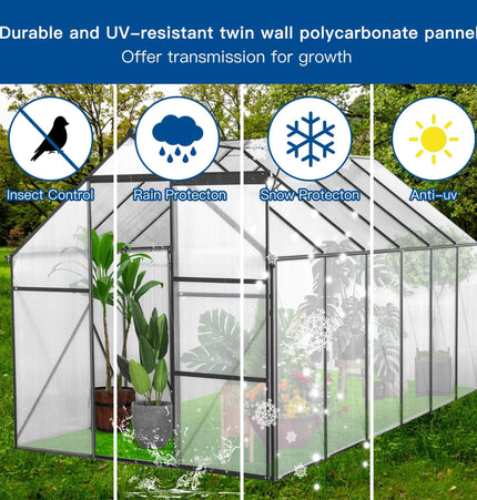 [06X12FT] Heavy-Duty Black Polycarbonate Greenhouse With Raised Base And Anchor (SAK92451) - Greenhouses | Patioza