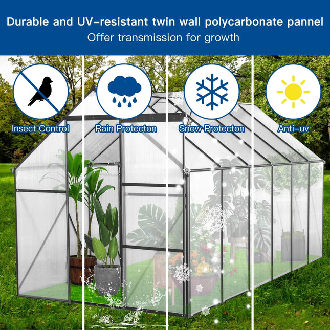 [06X12FT] Heavy-Duty Black Polycarbonate Greenhouse With Raised Base And Anchor (SAK92451) - Greenhouses | Patioza