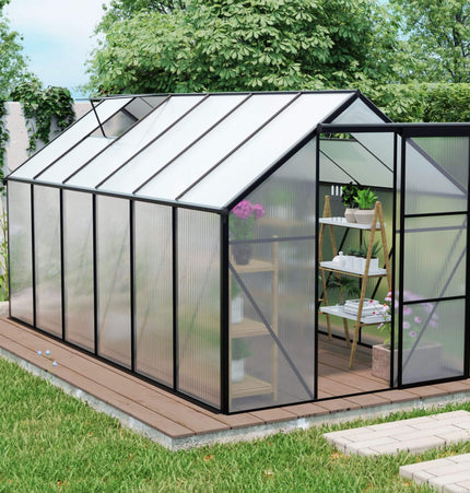 [06X12FT] Heavy-Duty Black Polycarbonate Greenhouse With Raised Base And Anchor (SAK92451) - Greenhouses | Patioza