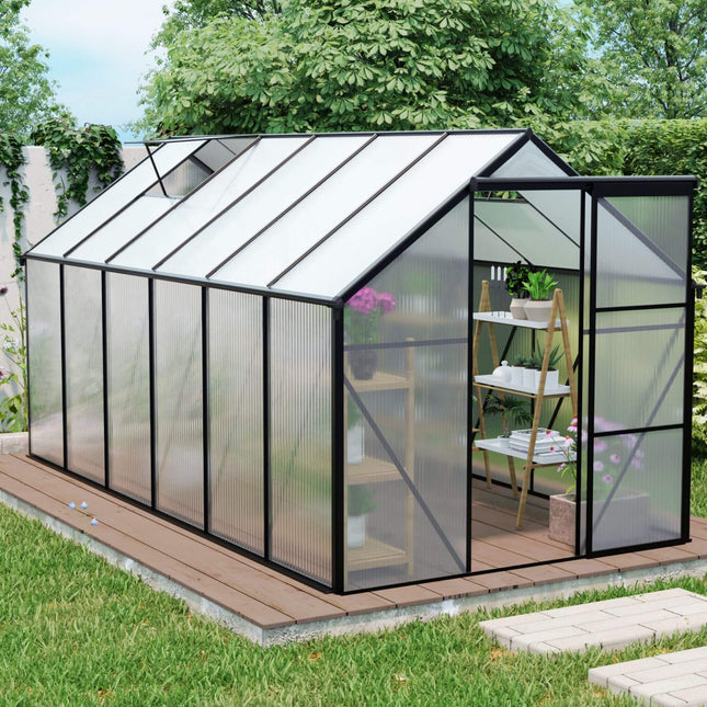 [06X12FT] Heavy-Duty Black Polycarbonate Greenhouse With Raised Base And Anchor (SAK92451) - Greenhouses | Patioza