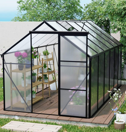 [06X12FT] Heavy-Duty Black Polycarbonate Greenhouse With Raised Base And Anchor (SAK92451) - Greenhouses | Patioza