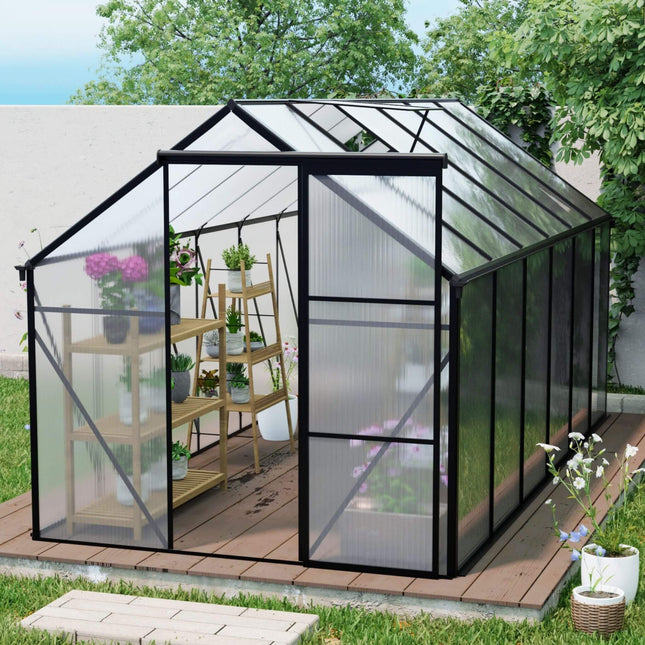 [06X12FT] Heavy-Duty Black Polycarbonate Greenhouse With Raised Base And Anchor (SAK92451) - Greenhouses | Patioza