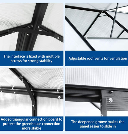 [06X12FT] Heavy-Duty Black Polycarbonate Greenhouse With Raised Base And Anchor (SAK92451) - Greenhouses | Patioza
